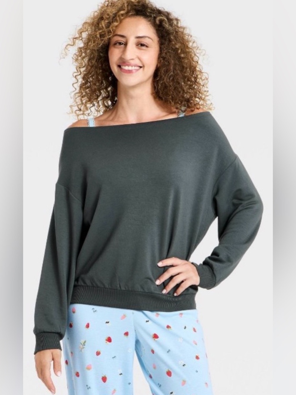 🍑NWT Wild Fable Medium PeachySoft Off-the-Shoulder Charcoal Women's Sweatshirt 🍑